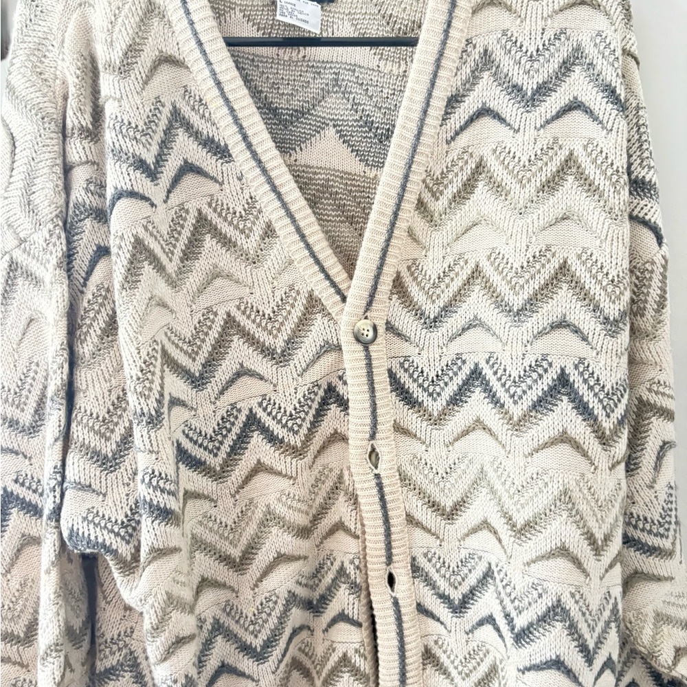 Expressions Beige and Gray Chevron Cardigan